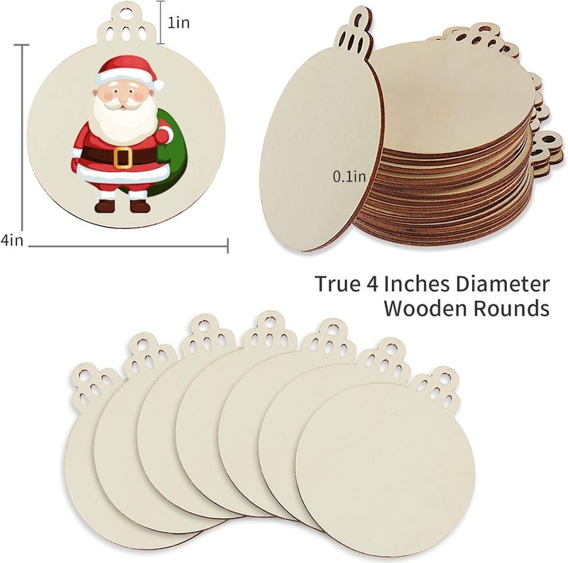 Fuyit 100Pcs 4 Inch Wooden Christmas Ornaments Unfinished Predrilled Wood Slices with Holes, Uniform Wood Round Circles Blank Discs for DIY Crafts Party Decorations - Image 4
